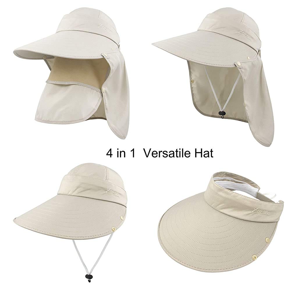 GUSTAVE Women Sun Hat for Fishing with 5.5 in Wide Brim and Detachable Flaps Khaki 3 PCS
