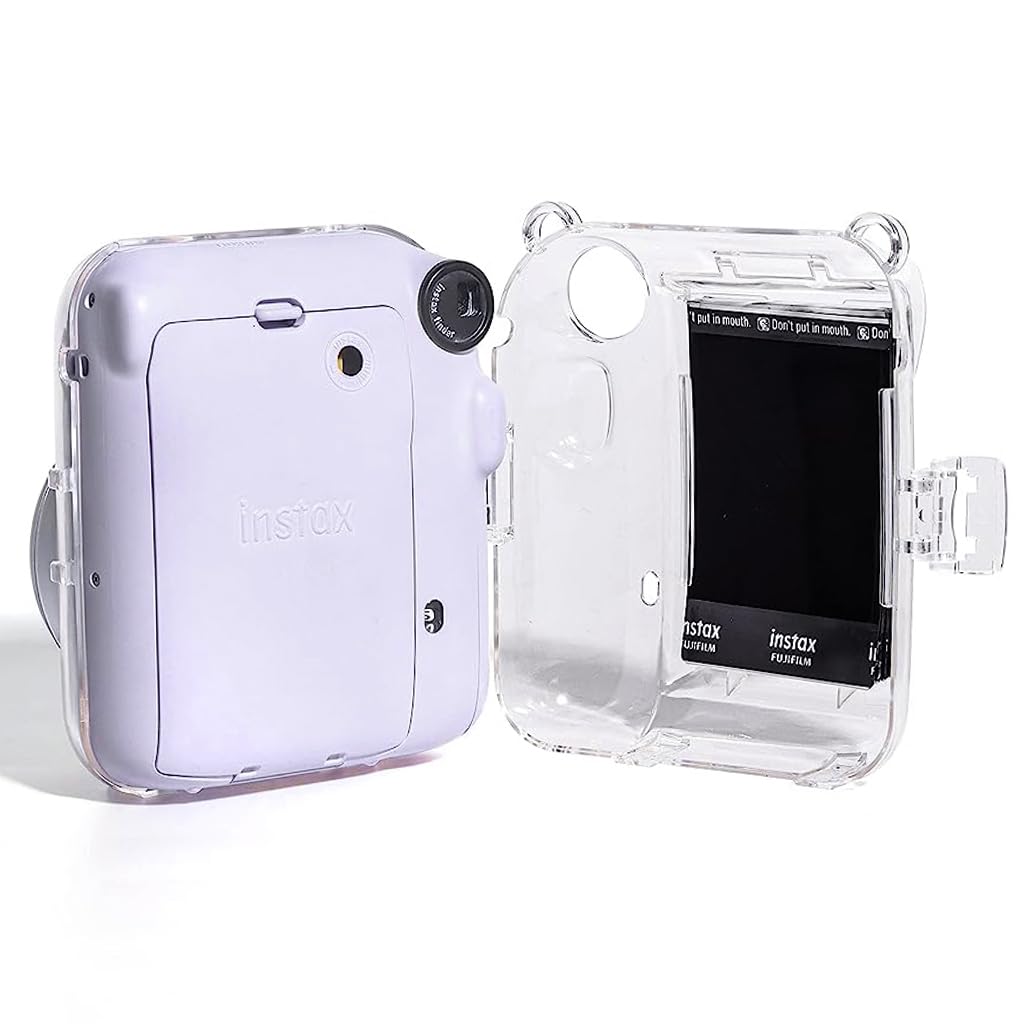 ZORBES® Protective Camera Case for Fujifilm Instax Mini 12 Clear Case with Photo Slot Design, Travel Camera Case for Fujifilm Instax Mini 12 with Adjustable Shoulder Strap, Cartoon Sticker