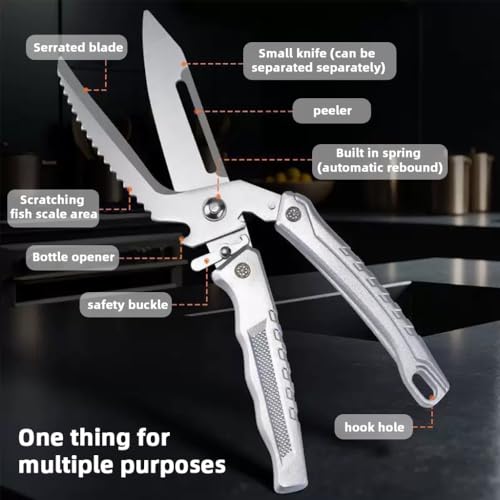 HASTHIP® Heavy Duty Detachable Kitchen Shears, Poultry Scissors, Multi-Purpose Kitchen Scissors, Spring-Loaded Stainless Steel with Ergonomic Handle (Silver)