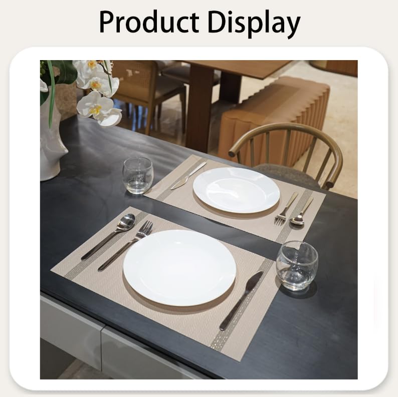 ZIBUYU PVC Table Mats Set of 6 for Dining Tables with Heat Resistant Non Slip Texture | Brown Washable Design