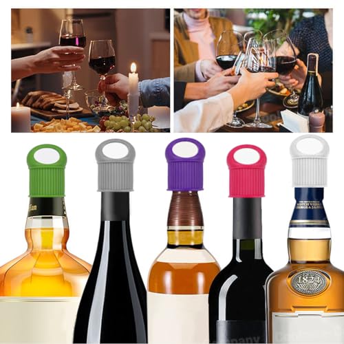 HASTHIP 6PCS Reuseable Silicone Wine Stoppers,  Pull Ring Design Cork Wine Bottle Stoppers Seal Leakproof Bottle Cap Green and Environmental Protection Wine Stopper to Keep Wine Fresh