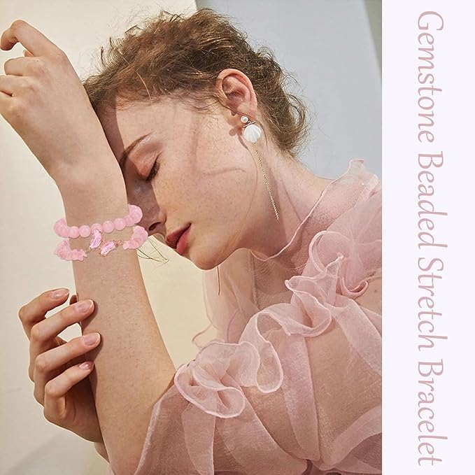 SANNIDHI Amethyst Bracelet for Women with Butterfly Charm and Pink Crystal Beads | Stretchable Layered Design