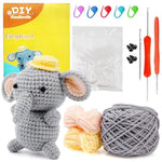 PATPAT® Crochet Stuffed Animal Kit Crochet Kit for Beginners DIY Knitting Kit Full Set Crochet Starter Kit with Yarn, Polyester Fiber, Crochet Hooks, Tutorial Video, Kids Christmas Gifts (Elephant)