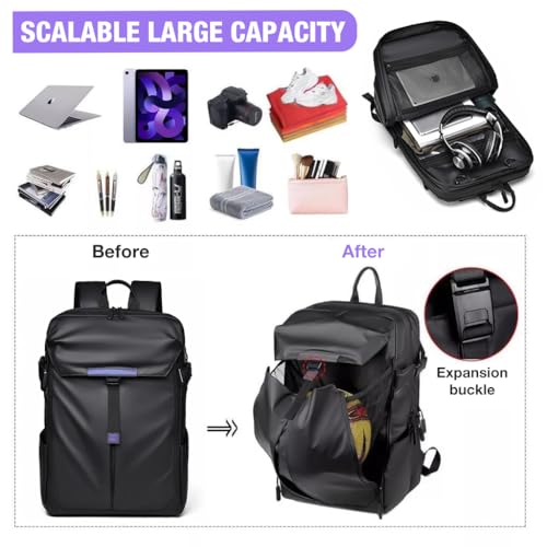 GUSTAVE® Laptop Backpack for Men Fashion PU Leather Backpack Shoulder Backpack for 15.6-Inch Laptop Waterproof Travel Backpack Business Backpack Schoolbag