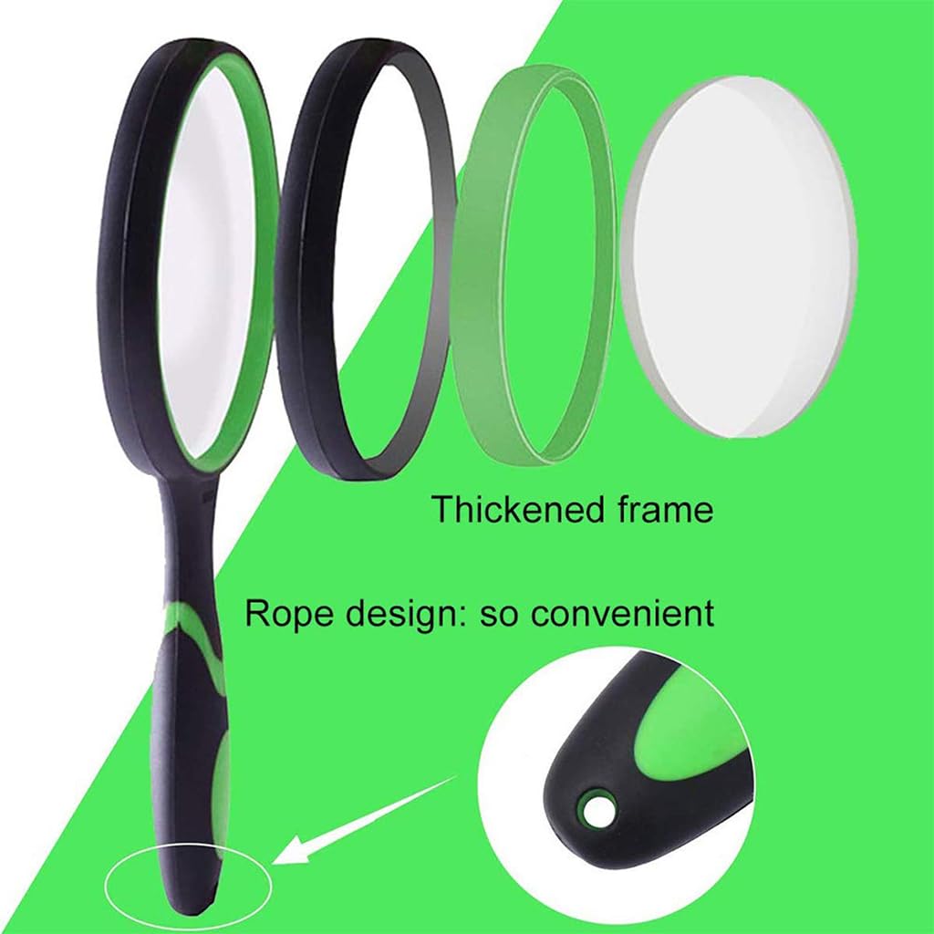 ZIBUYU Magnifying Glass for Reading with 5X 100mm Real Glass Lens and Ergonomic Handle | Ideal for Seniors and Kids