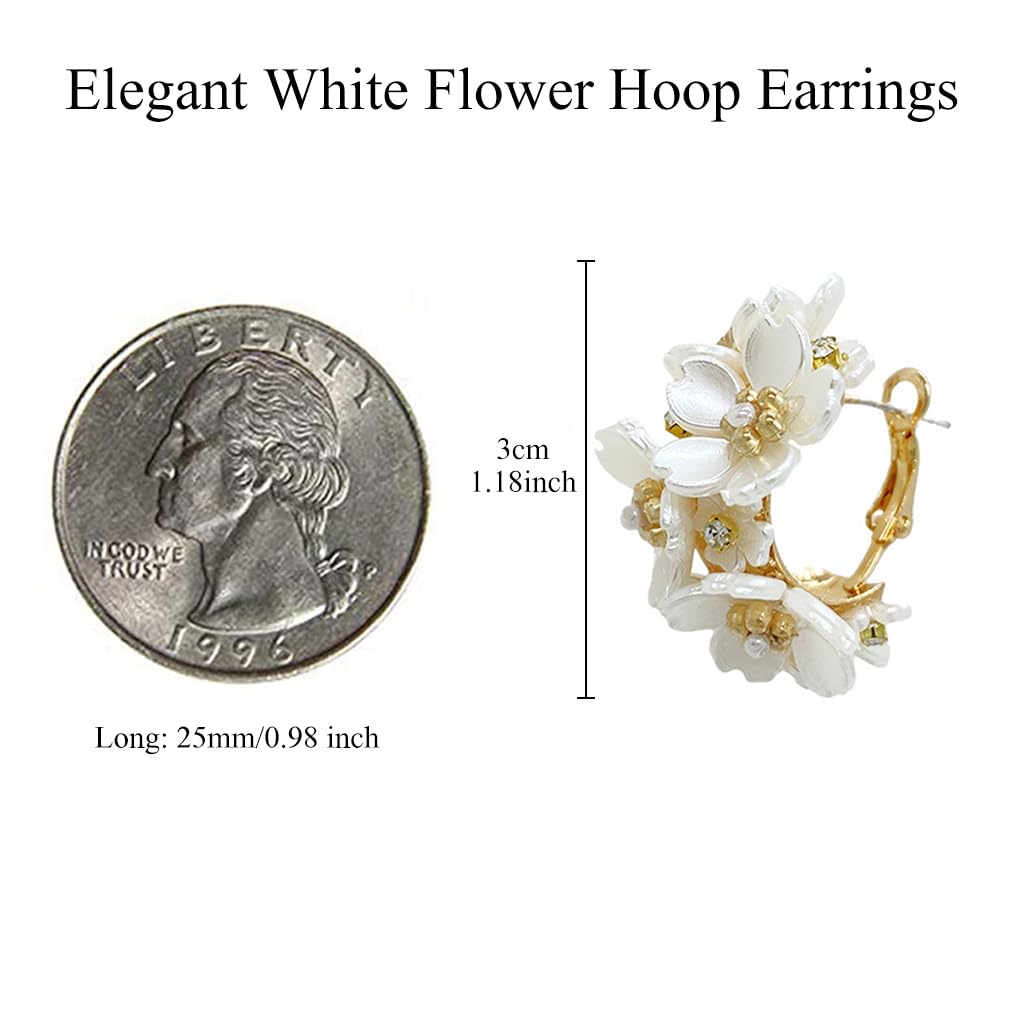 ZIBUYU Earrings for Girls featuring White Flower Hoop Design with Gold Accents | Lightweight Acetate Jewelry for Women