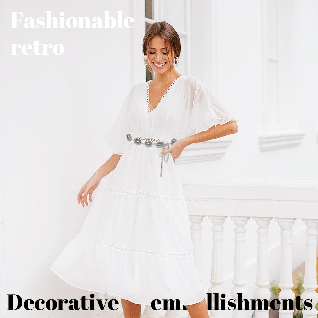 PALAY Waist Belt for Women featuring Silver Metal Concho Chain | Adjustable Boho Style