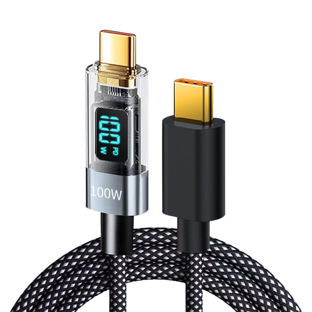 Verilux® PD100W TYPE C to TYPE C Cable for iPhone 15 Digital LCD Power Display TYPE C Fast Charging Cable Support  480Mdps Data Sync 3.3Ft Travel Nylon Braiding TYPE C Cable for Phone, Tablet,