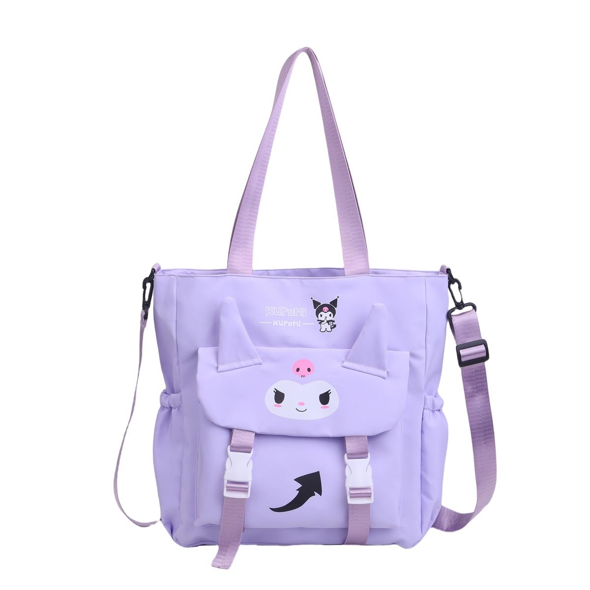 Climberty® Kawaii Tote Bag for Girls Kuromi Nylon Shoulder Bag School Girls Book Bag Casual Hand Bag with Removable Shoulder Strap Travel Shoulder Bag Birthday Gift Christmas Gift for Kids, 30x32x9cm