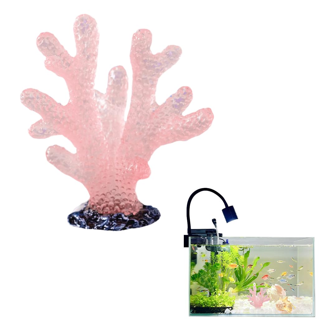 Qpets Aquarium Coral Ornament for Fish Tank with Glow-in-the-Dark Resin Pink 1.85 in | Desk Decor