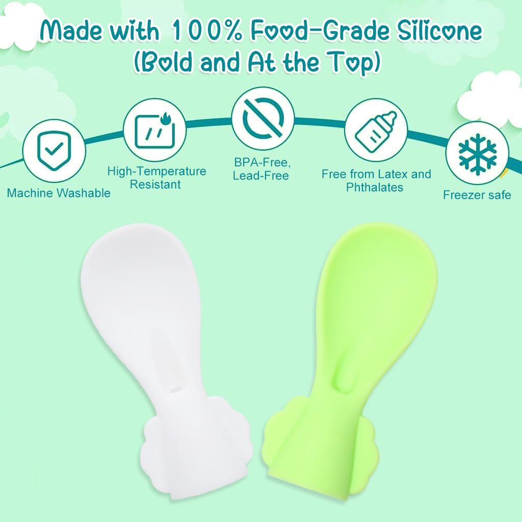 SNOWIE SOFT® 2Pcs Baby Spoon 2 in 1 Silicone Feeding Straw Spoon Puree Bag Connectable Silicone Baby Straw Spoon for Baby Food Bag Pouches Food Pouch Spoon Attachment