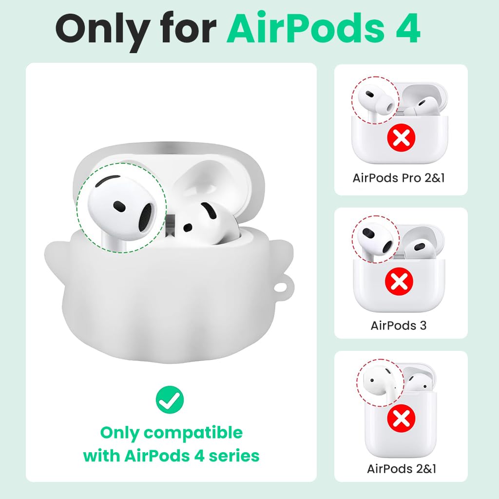 ZORBES AirPods 4 Case Cover for 2024 Model with Glow in the Dark Ghost Design | Soft Silicone