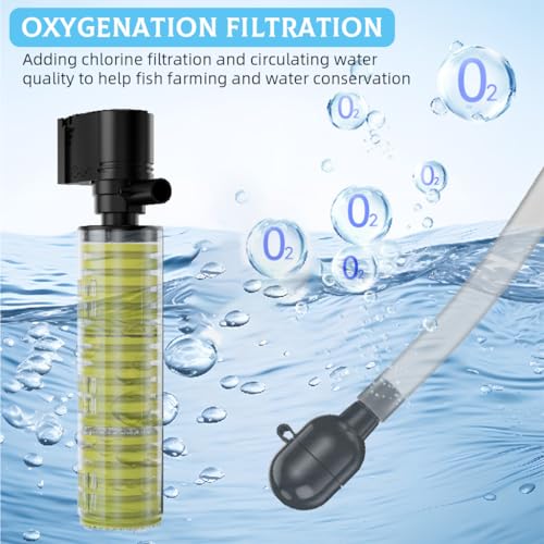 Qpets Aquarium Filter Multi Filtration Stage Fish Tank Filtration Pump 25W Submersible Low Noise Aquarium Filter Wall Mount Suction Cup Fish Tank Water Filter for 150-260L Fish Tank