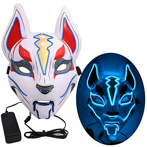 PATPAT Halloween Fox LED Mask for Cosplay and Party Dress-Up with Adjustable Head Strap | Blue Light Gift for Fortnite Fans