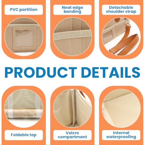 SNOWIE SOFT® Baby Diaper Bag Felt Caddy Organizer Basket with Handle Multi Compartments Carry All Mommy Newborn Supplies Zip-up Handbag Gift Khaki 2PCS