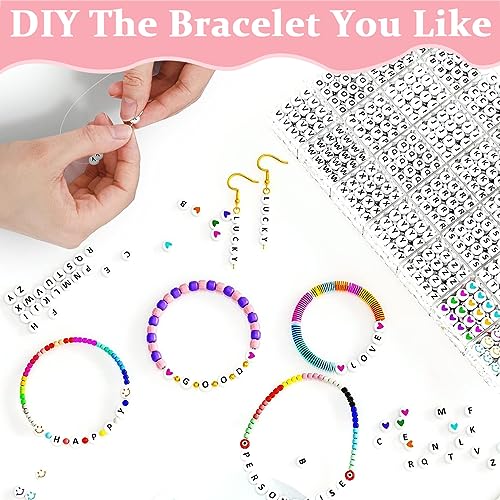 SANNIDHI® 1400PCS Bracelet Making Set for Girls Kids Letter Beads 28 Styles Acrylic Assorted Alphabet Smiley Face Heart Bead Kit DIY Jewellery Crafts