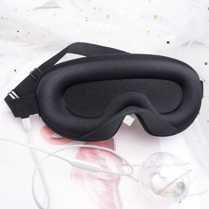 HANNEA® 3D Heated Eye Mask, USB Wired Eye Mask with Temperature & Time Control, Warm Eye Compress Heating Pad for Sleep, Relieve Eye Strain, Puffy Eyes(Black)