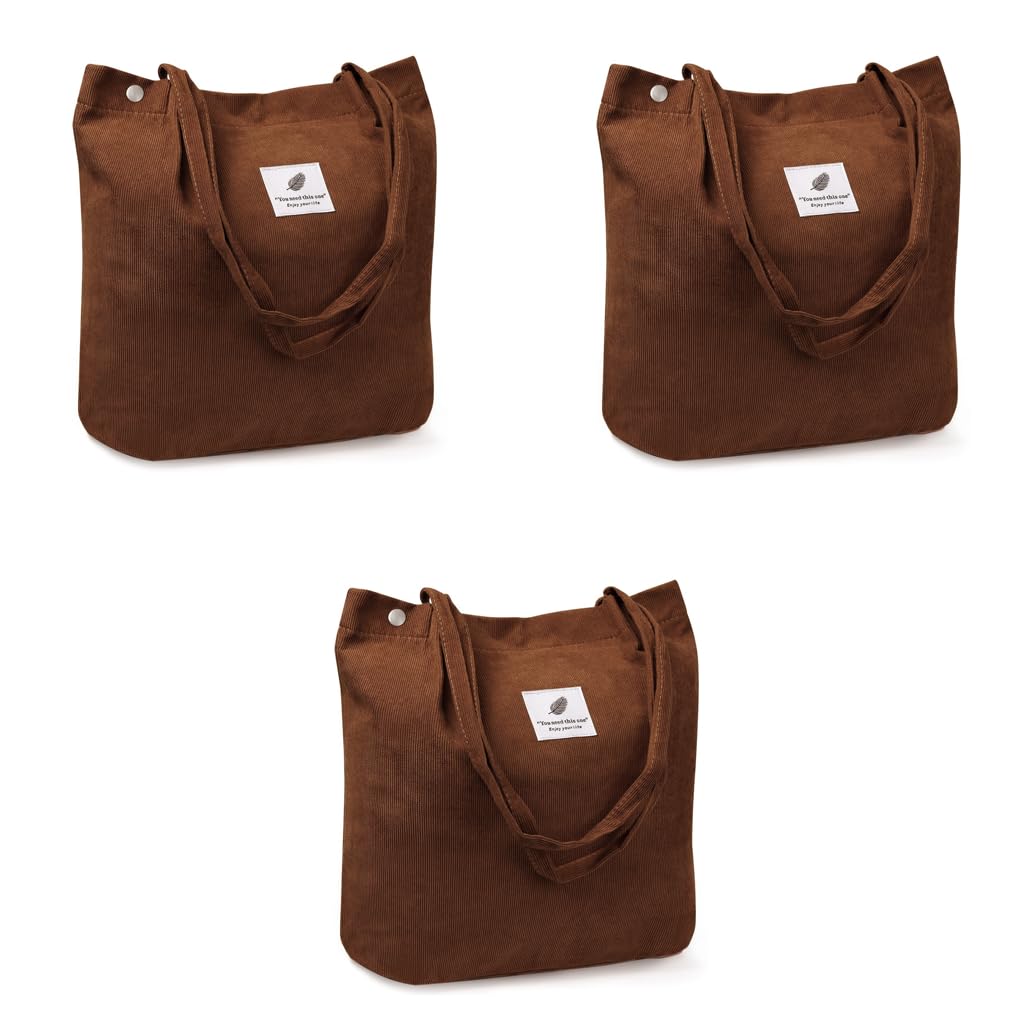 PALAY Tote Bag for Women with Soft Corduroy and Polyester Lining | 3PCS Brown Set