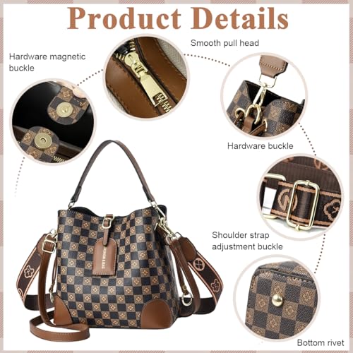PALAY® Cross Body Bag Purses For Women Pu Leather Crossbody Bucket Bag With Two Adjustable Shoulder Strap dark brown 2PCS
