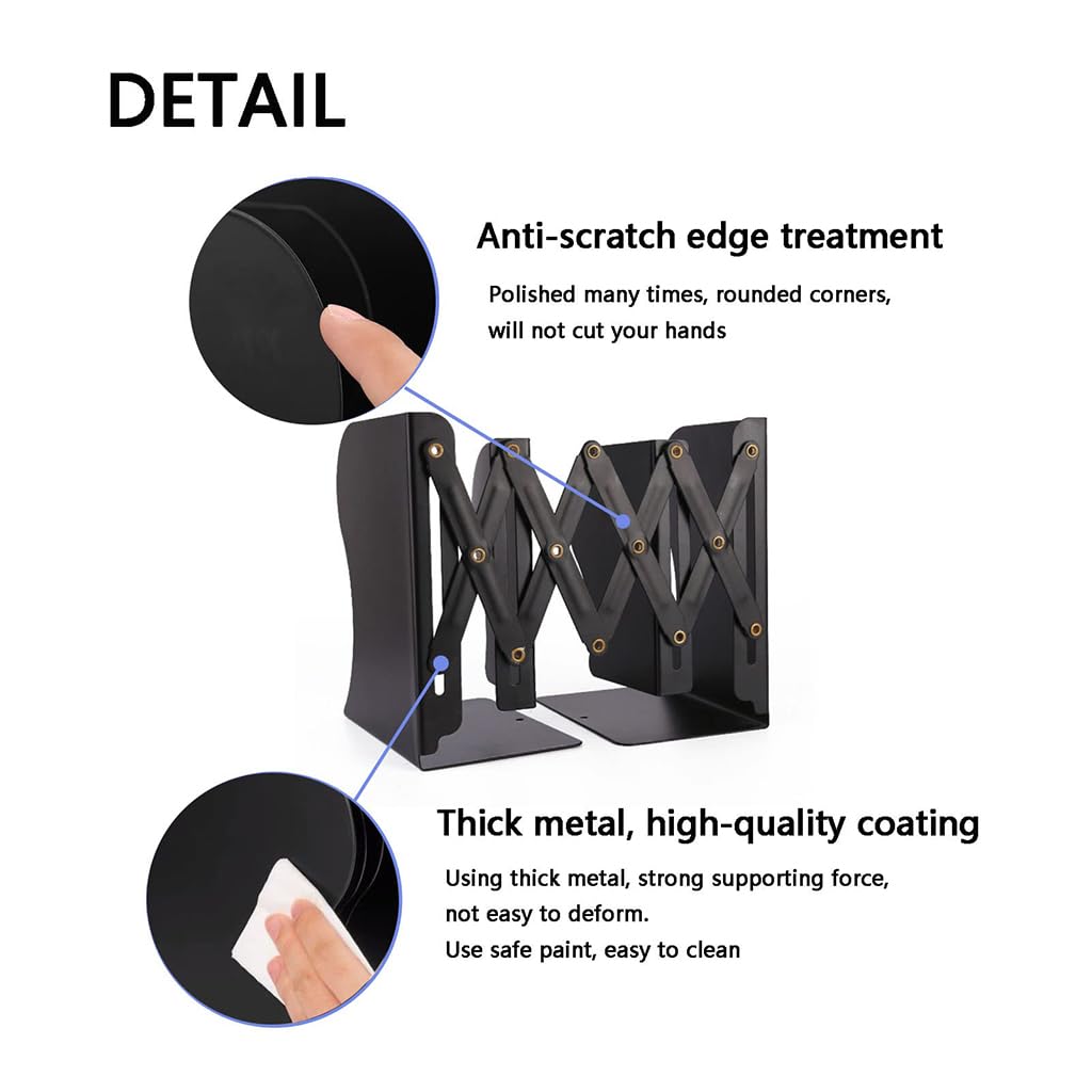 ZIBUYU Adjustable Book Ends for Office and Home featuring 4.1–16.9 in Expandable Metal Design