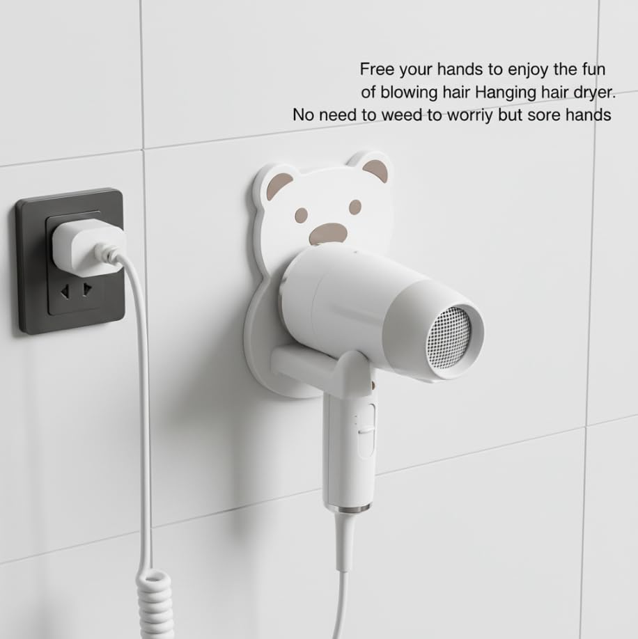 Zibuyu Hair Dryer Holder for Wall with Suction Cup Adhesion and Plug Slot | Bathroom Storage Rack
