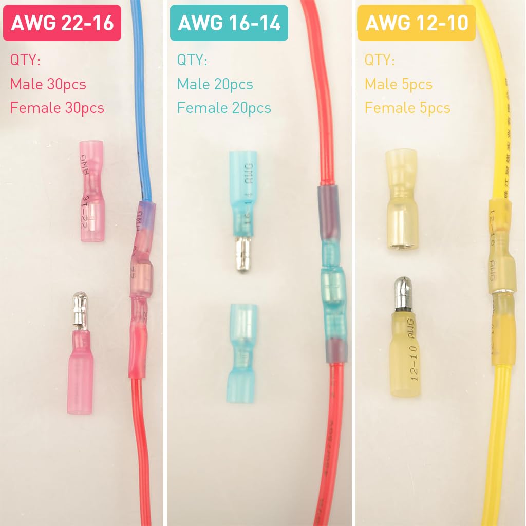 Serplex® 110Pcs Heat Shrink Butt Connectors with Box 3 Sizes Heat Shrink Butt Connectors for AWG 12-10/16-14/22-18 Wire Connectors Crimp Connectors for Automotive Repairment, Electrical Projects