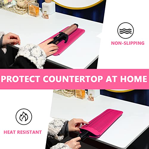 MAYCREATE® Hair Iron Mat, Silicone Heat Resistant Mat Pouch for Hair Styling Tools for Curling Irons, Flat Irons, Hair Straightener, Pink