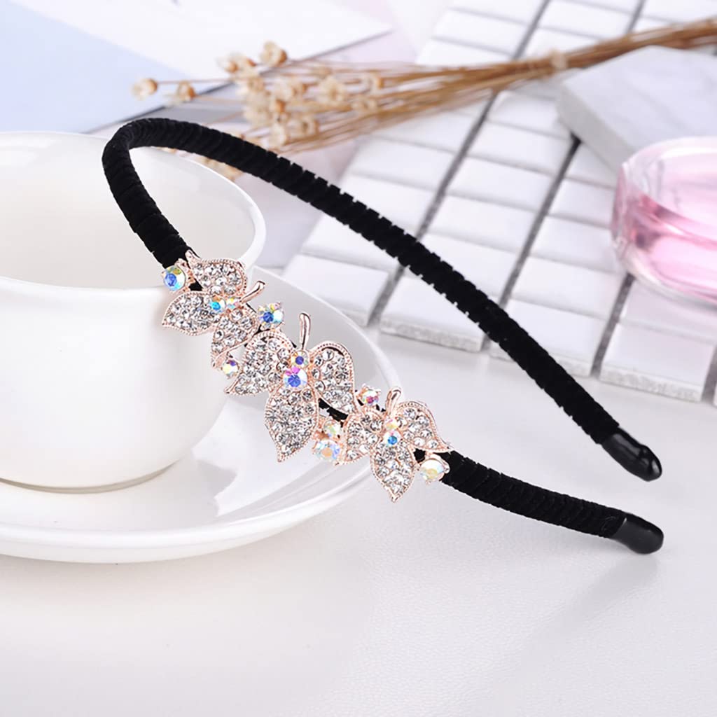 SANNIDHI Rhinestone Hairband for Women featuring Elastic Metal Hoop & Velvet Wrap | Non Slip Accessory for Daily Wear and Parties