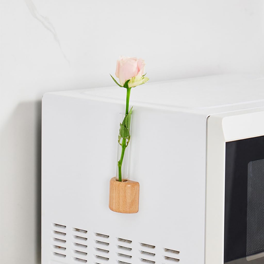 HASTHIP Fridge Magnet Hydroponics Tube for Home Decor with Magnetic Wooden Holder | Fresh Green Style