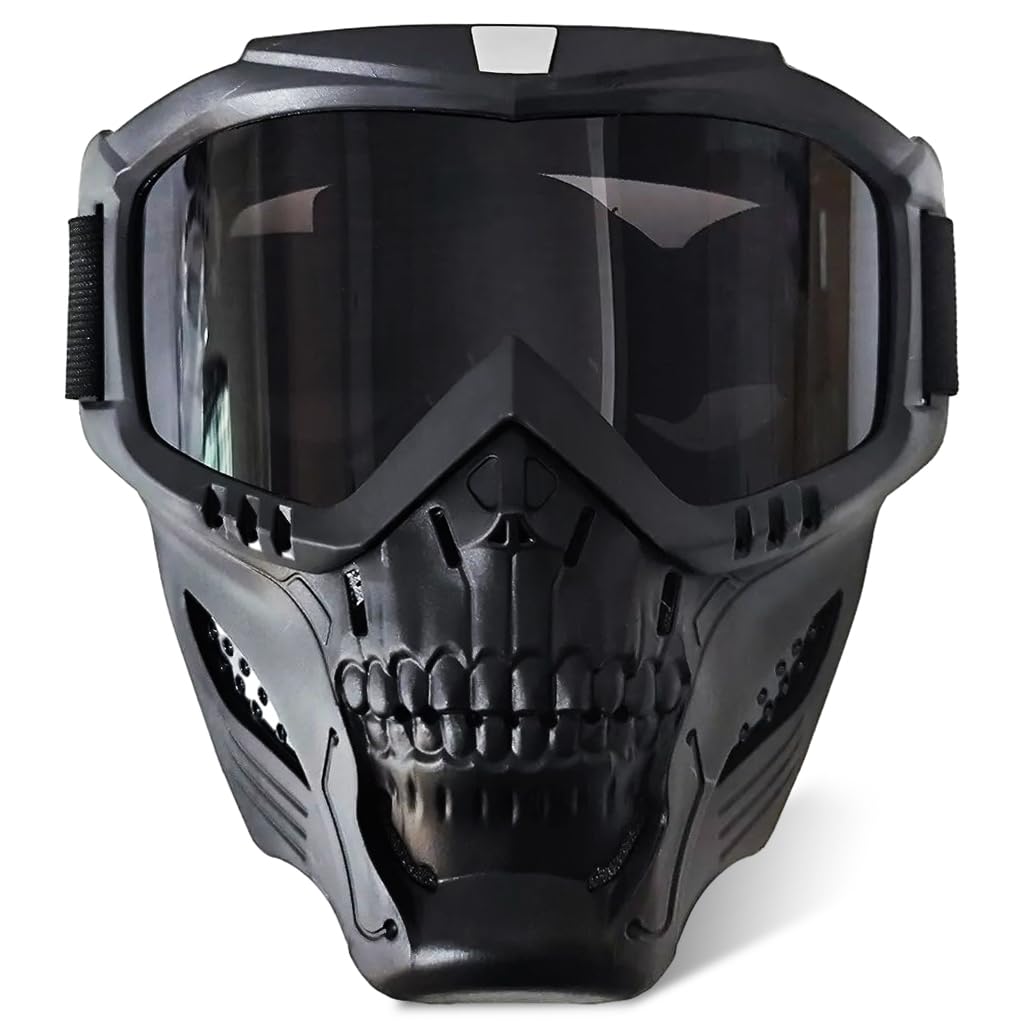 PROBEROS Protective Face Mask for Bikers with UV400 Goggles and Soft Foam Padding | Helmet Ready