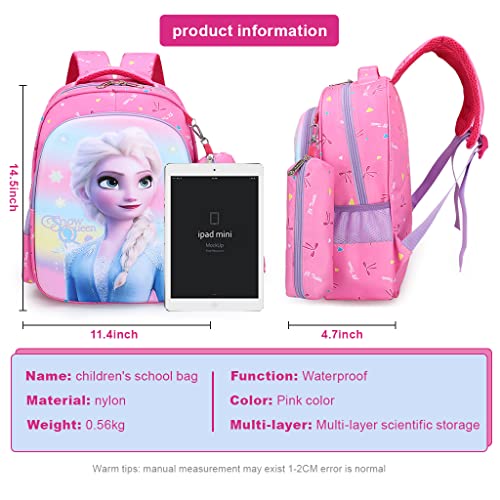 PALAY® Small Backpack for Girls with Pencial Case Pink Elsa Princess Print Waterproof School Backpack for Girls School Bag for Girls Kids for 3-5