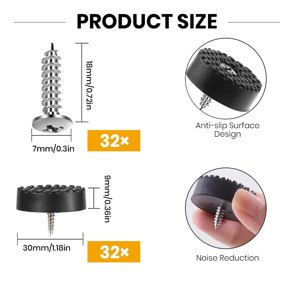Serplex Table Feet Pads for Wooden Furniture Legs with Screw-in Design and 3cm PVC Pads | 32pcs Anti-Slip Floor Protectors