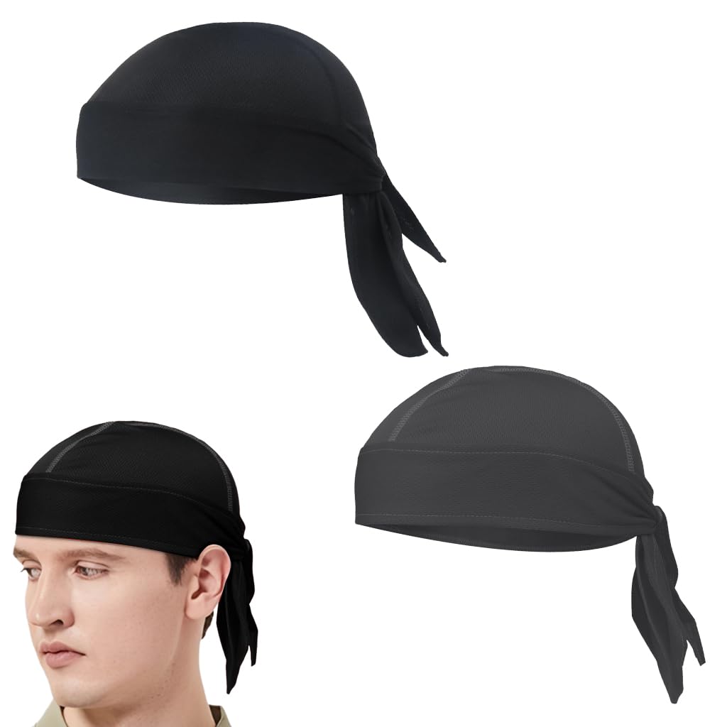 GUSTAVE Hip Pop Skull Cap Durag for Riding Running and Workout with Quick Dry Mesh | 2Pcs Adjustable Unisex Fit in Black and Grey