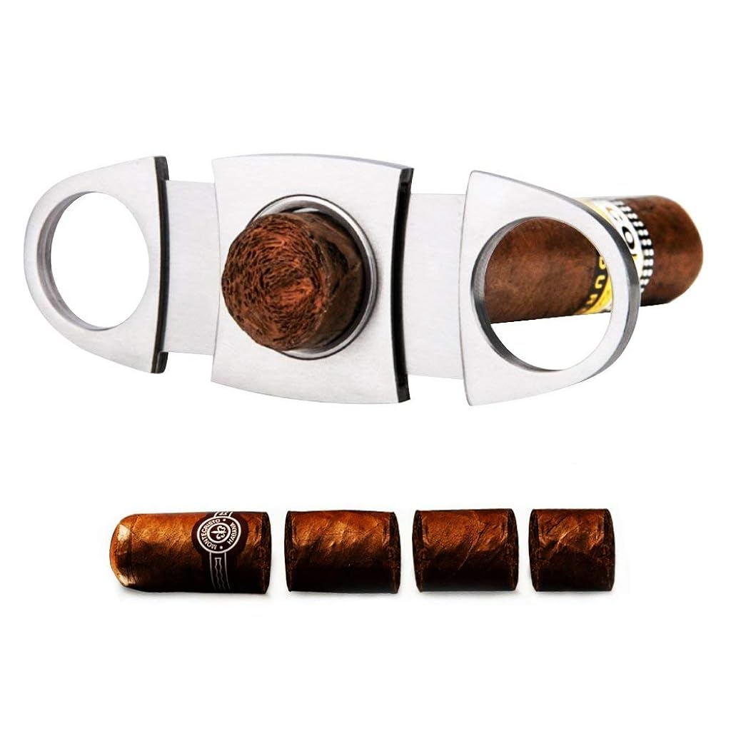 HASTHIP® Stainless Steel Pocket Cigar Tool Cutter with Double Guillotine Blades Nipping Off End for Most Size Cigars Multicolour 2PCS