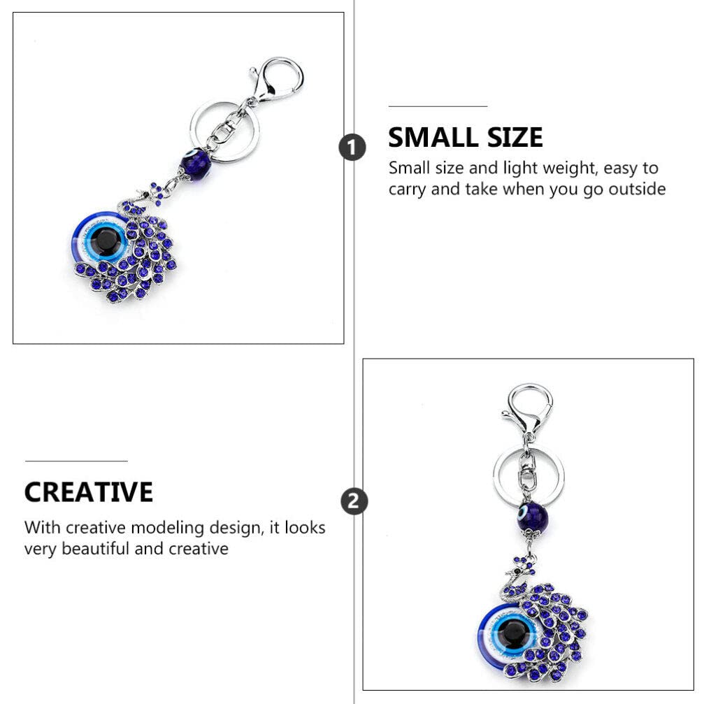 Zibuyu Evil Eye Blue Peacock Keyring with Lobster Clasp for Bags & Keys | Metal Charm Gift