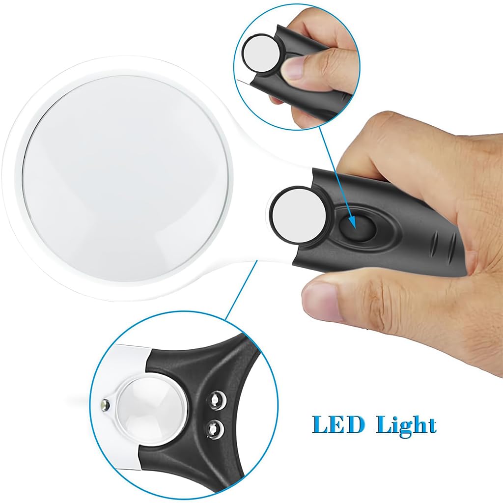 ZIBUYU Handheld Magnifier with 3 LED Lights and 3X & 45x Lenses | Ideal for Reading