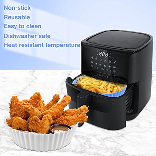 HASTHIP® Air Fryer Reusable Silicone Pot, Air Fryer Pot with Ear Handles, Air Fryer Accessories, Easy to Clean,6.5 in, Air Fryer Silicone Liner Wave Stripe Texture for Even Heat, Blue