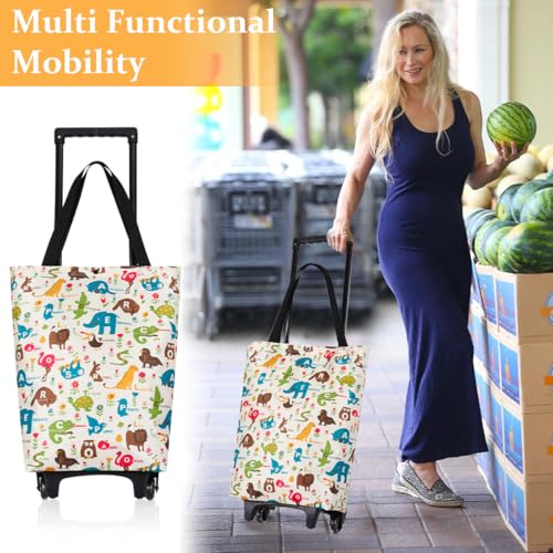 Serplex® Portable Shopping Cart with Shoulder Straps and Telescoping Handle 20KG Capacity Waterproof Trolley for Groceries Fashion Cartoon Print 3 PCS