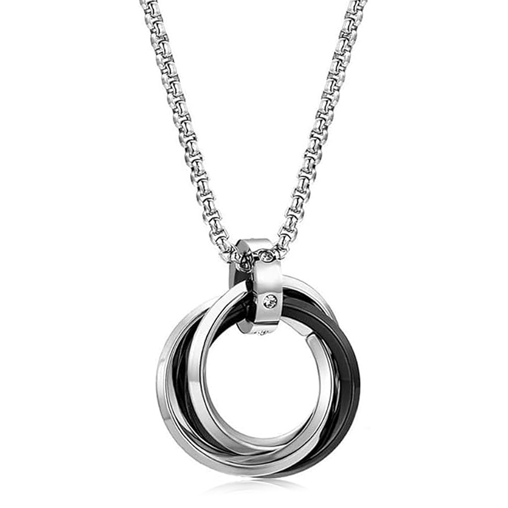 Zibuyu Ring Necklace for Men 27.56 in featuring Triple Interlocking Rings and Alloy Design | Ideal Gift for Couples