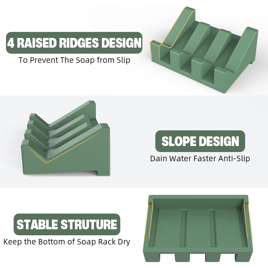 ZIBUYU Silicone Soap Stand for Bathroom and Kitchen with Slotted Drain Design 2Pcs | Non Slip Compact Dishwasher Safe Soap Dish