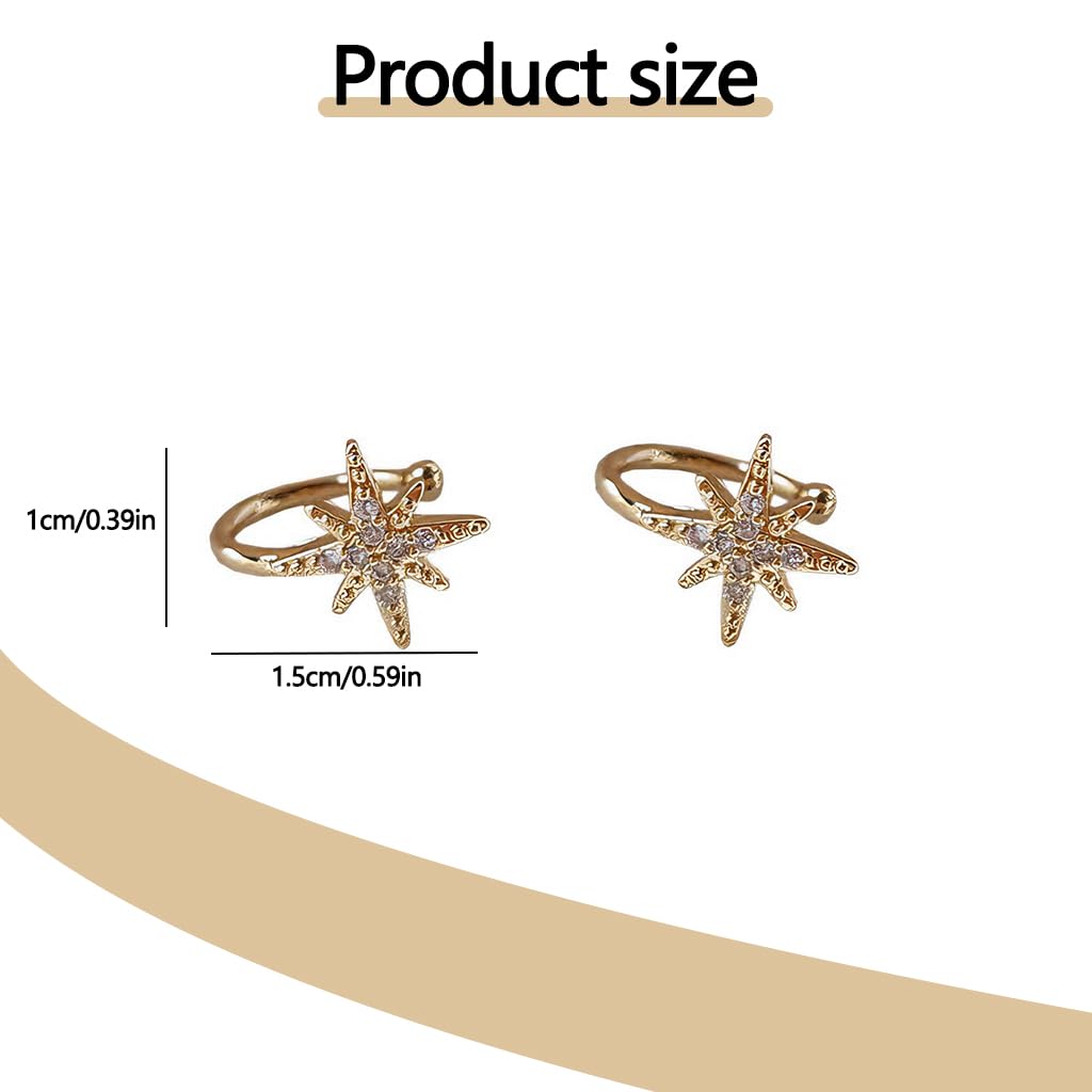 ZIBUYU Ear Cuffs Without Piercing for Women with Adjustable Zircon Star Design | Hypoallergenic Gold-Plated Jewelry