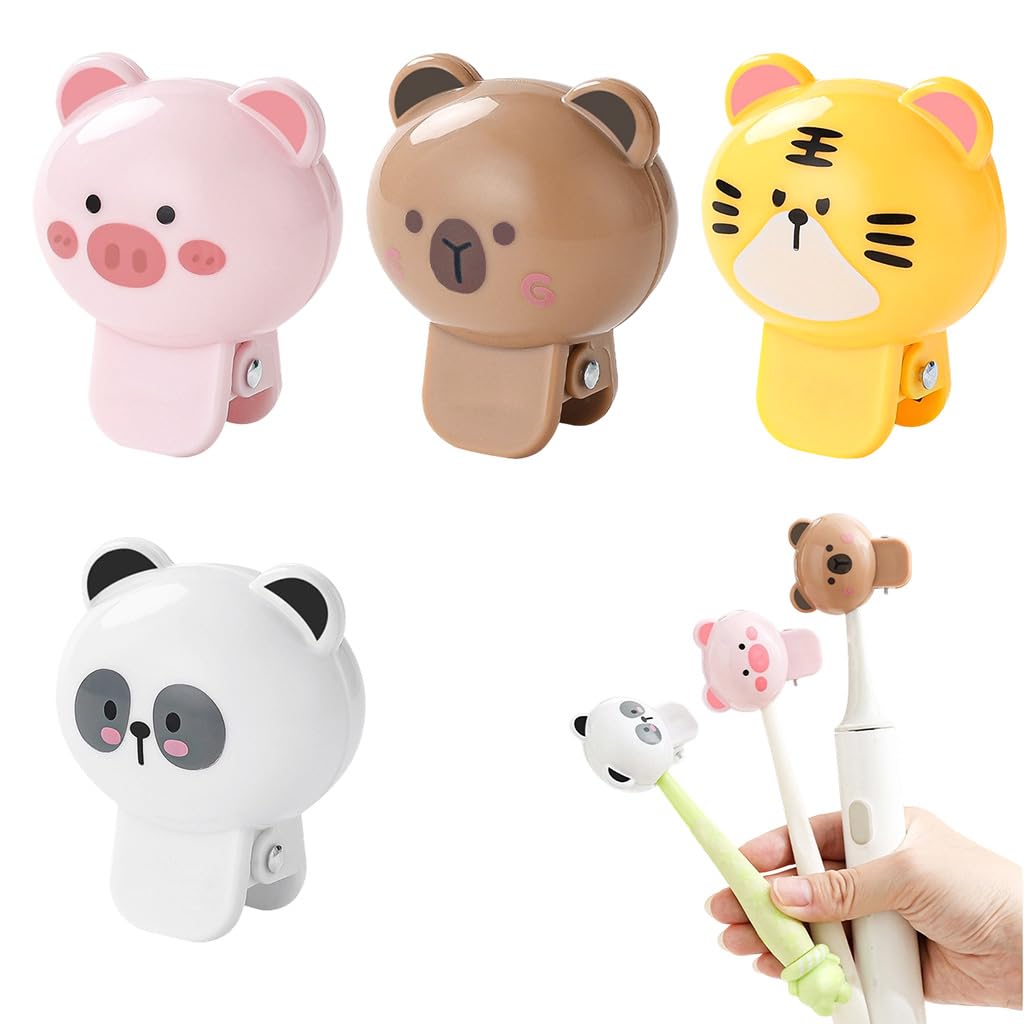 HASTHIP Toothbrush Head Covers for Travel and Home with Dustproof Design | 4Pcs Cute Animal Protectors for Kids and Adults