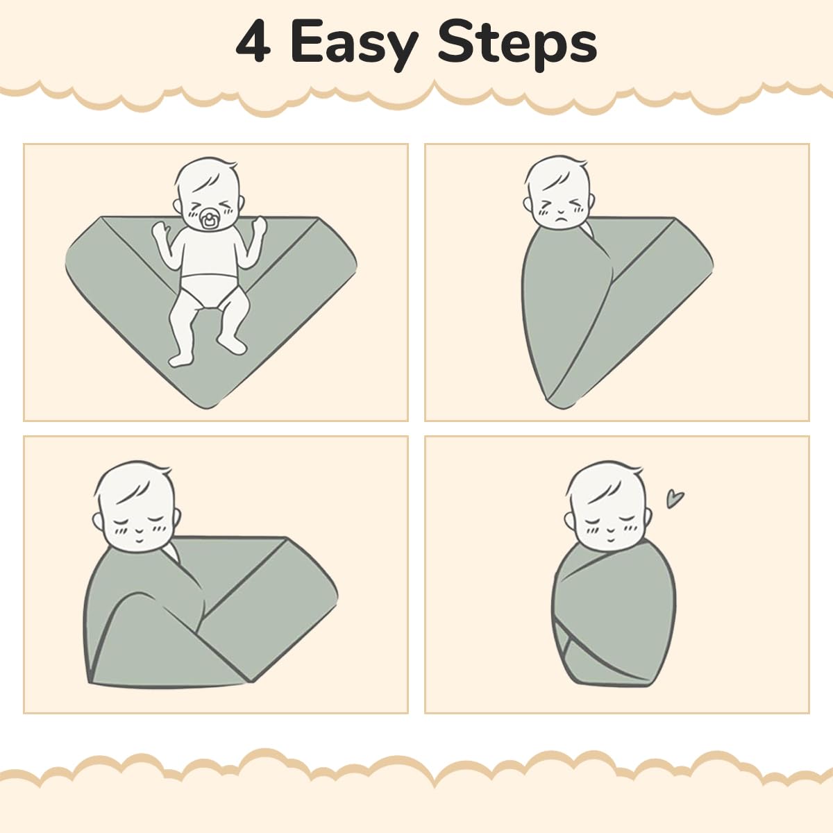 SNOWIE SOFT Baby Swaddles for Newborns 0–12 Months with Adjustable Wrap Design | 4Pcs 100% Cotton Set