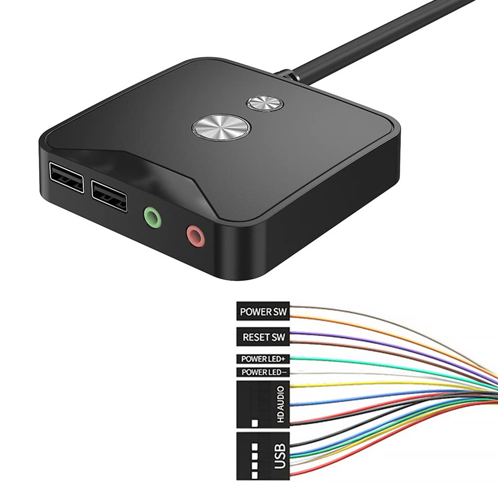 Verilux® Desktop Computer Power Switch,Desktop Pc Power,Computer On/Off Switch,Push Button Cpu Power Switch Button,2 Usb Port&3.5Mm Audio Jacks 1.6M Cable Computer Host Modification Switch Power