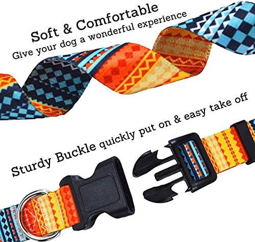 Qpets® Stainless Steel Polyester Plastic Nylon Bohemia Style Dog Collar with Patterns Adjustable 33-55Cm Soft Comfy Pet Collars Belt for Small Medium Large 15-30Kg Dogs Size M Multicolor 2PCS