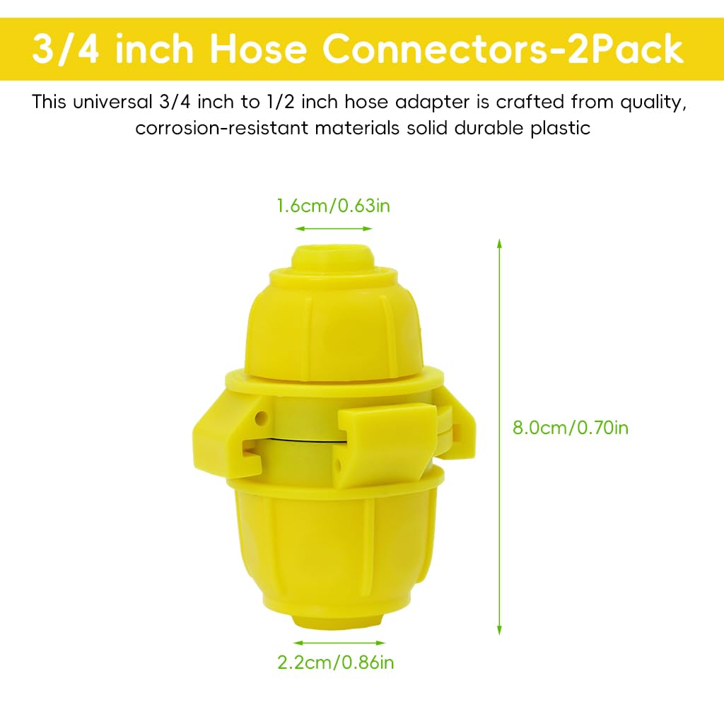 HASTHIP Garden Hose Connectors for 3/4 inch to 1/2 inch Adapter Pipes with Corrosion‑Resistant Plastic | Pack of 2 3PCS