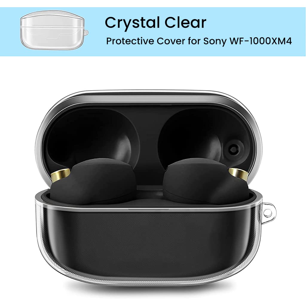 ZIBUYU Clear Soft Silicone Case for Sony WF-1000XM4 featuring 2mm protection and lanyard hole | Slim transparent anti scratch cover