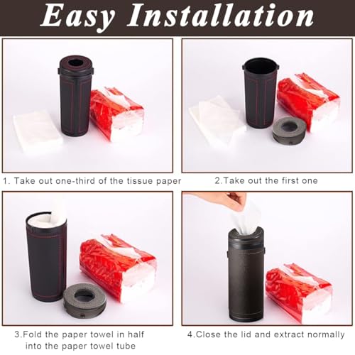 HASTHIP® Car Tissue Paper Holder Cylinder Box 2.75'' PU Leather Round Container Fit for Van Bathroom Office Use Cup Tube 2PCS