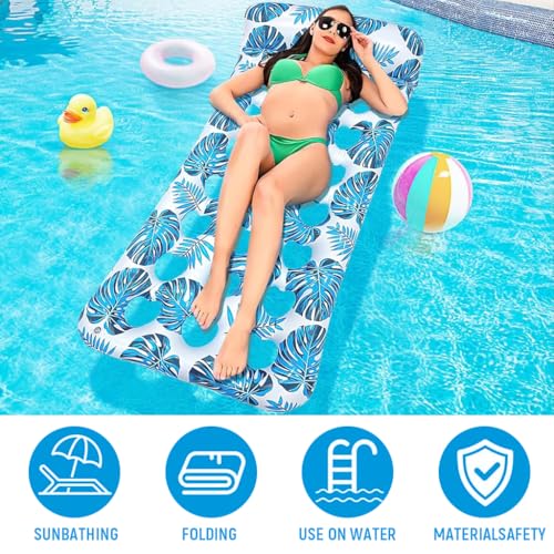 Proberos® Premium PVC Pool Lounger for Adults 160cm Extra-Long Inflatable Floating Bed with Headrest Sun Shade Heavy-Duty Float Sunbathing Lake Beach Blue 3 PCS