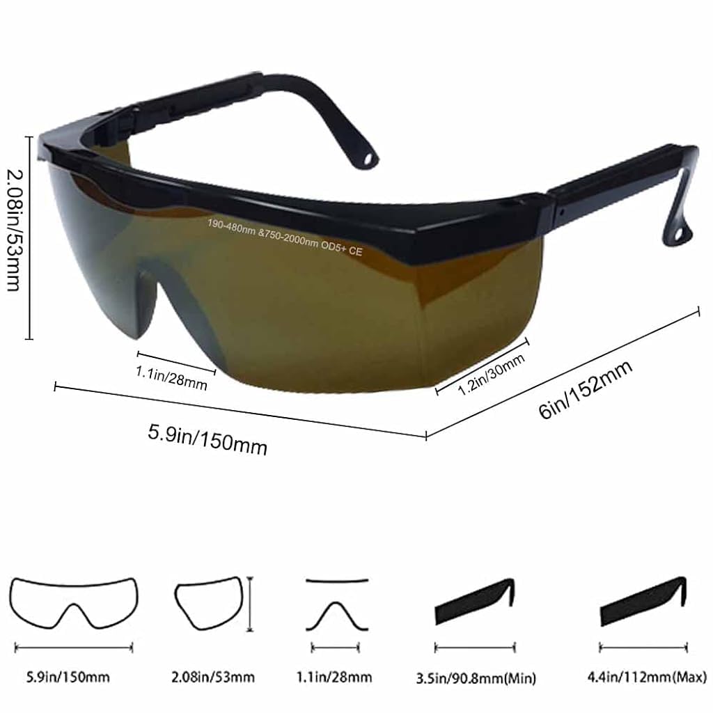 Serplex® 2PCS Laser Safety Glasses, IPL 190-480nm/750-2000nm Laser Goggles, OD 5+ Eye Protection for Beauty Machines, Hair Removal, Laser Marking, Engraving, Adjustable Temples, with Case & Wipe Cloth